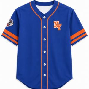 Men's Blue Orange Striped New York Knicks Patch baseball Jersey